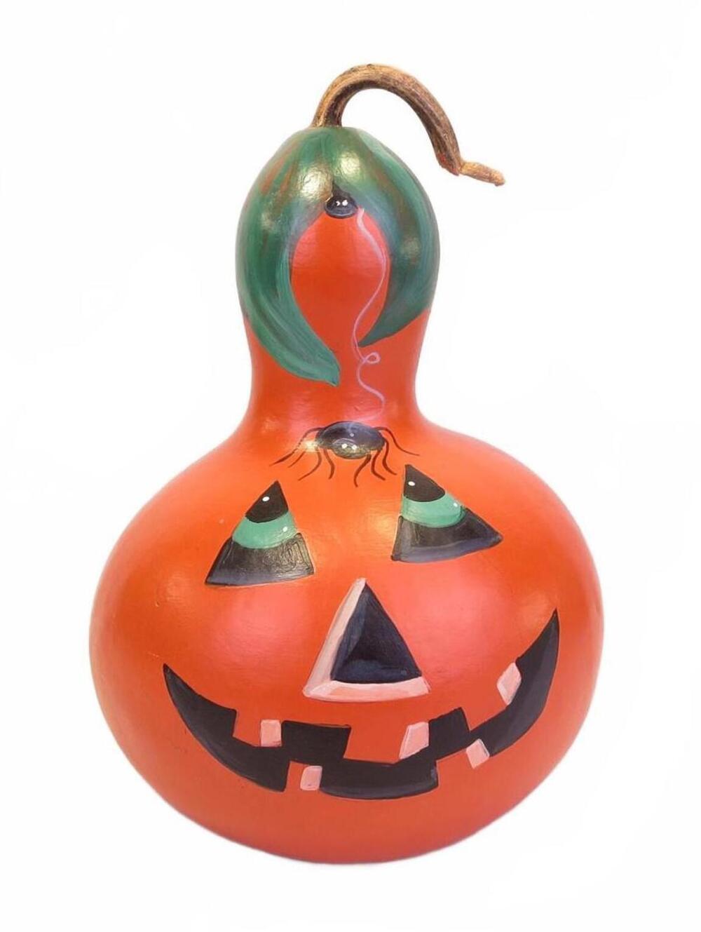 Vintage Hand Painted Halloween Gourd Jack O Lantern 9.25" tall